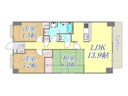 西宮東町アーバンコンフォート2番館(3LDK/6階)の間取り写真