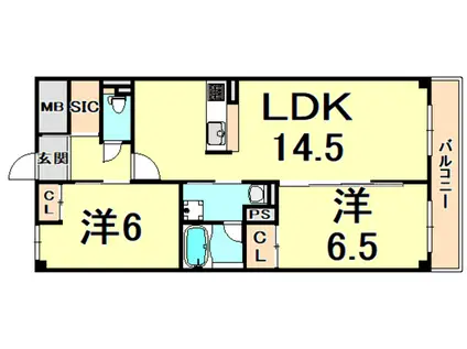 キャトルセゾン荒牧(2LDK/4階)の間取り写真