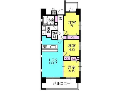 エヌヴィ西宮駅前(3LDK/4階)の間取り写真
