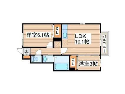 ディア木ノ下(2LDK/1階)の間取り写真