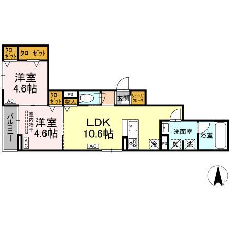 URBANA(2LDK/2階)の間取り写真