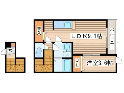 イーストブルーサンロクB棟(1LDK/2階)の間取り写真