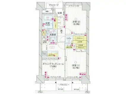 アール・ケープラザ新横浜III(2DK/8階)の間取り写真