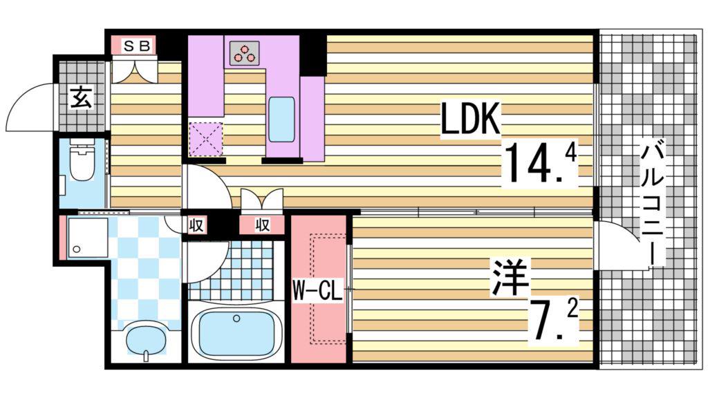 リーガル神戸三宮(1LDK/12階)の間取り写真