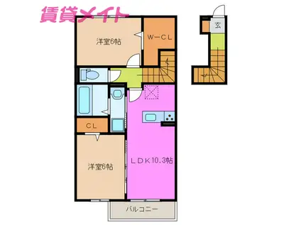 雅野VIII(2LDK/2階)の間取り写真