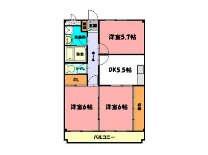 フィオーレヤマダ(3DK/3階)の間取り写真