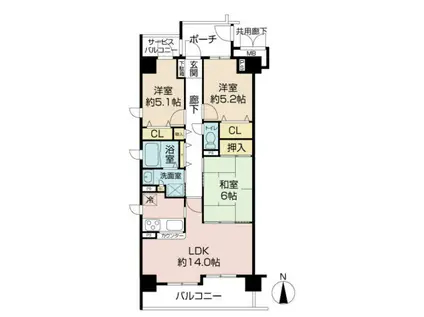 スカイタワー鶴見緑地(3LDK/3階)の間取り写真