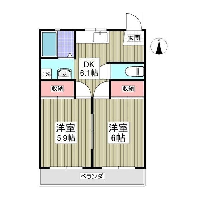 上里ハイツA(2DK/2階)の間取り写真