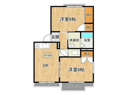 ラポール牛久(2DK/1階)の間取り写真