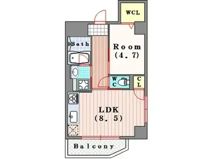 レクシア千代崎(1LDK/2階)の間取り写真
