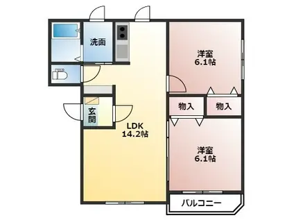 いえすI(2LDK/2階)の間取り写真