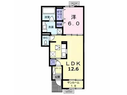 ラフィナート大崎 B(1LDK/1階)の間取り写真