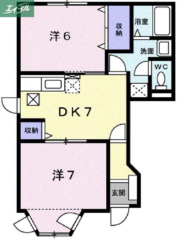 クレストハイムC(2DK/1階)の間取り写真