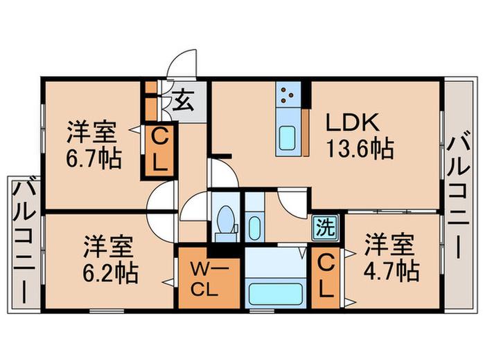 グレイス A棟(3LDK/3階)の間取り写真