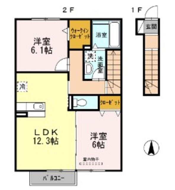 グランディールJ(2LDK/2階)の間取り写真