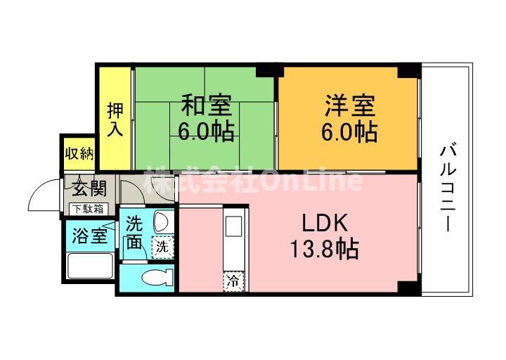 ライラック上本町(2LDK/6階)の間取り写真