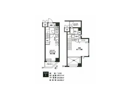 カスタリア用賀(1LDK/6階)の間取り写真