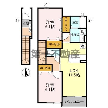 グラツィアC(2LDK/2階)の間取り写真