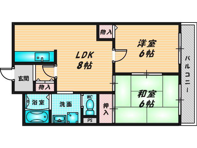 ラフォーレ西堤(2LDK/4階)の間取り写真
