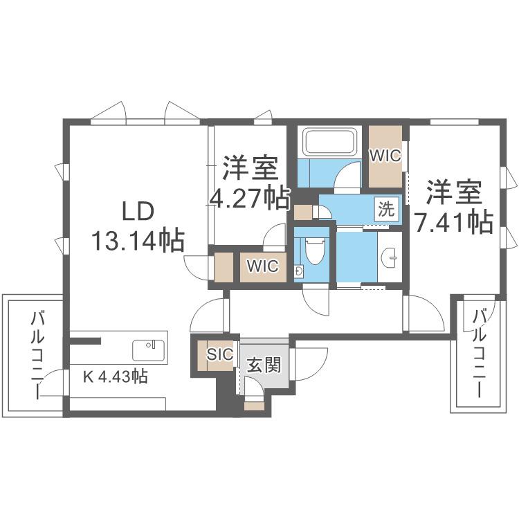 S-RESIDENCE平尾ウエスト(2LDK/3階)の間取り写真