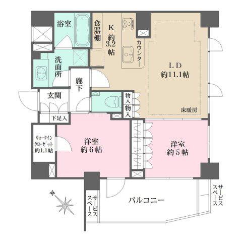 ベリスタ小石川竹早町(2LDK/4階)の間取り写真