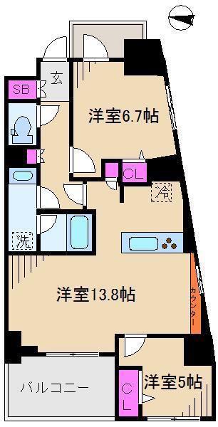 ルフレ赤羽サウス(2LDK/5階)の間取り写真