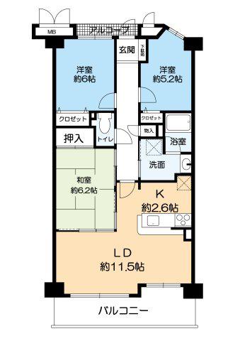 ルモン豊中曽根西町(3LDK/2階)の間取り写真