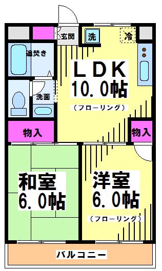ウィングシティ立花(2LDK/3階)の間取り写真