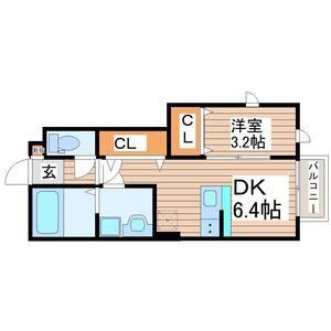 フォレス北仙台II(1DK/1階)の間取り写真
