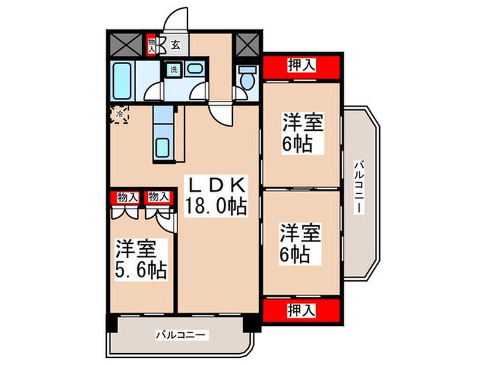 シャンテ辻亀(3LDK/3階)の間取り写真