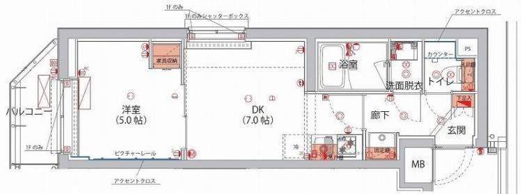 ハーモニーレジデンス神楽坂ヒルズTHIRD(1DK/2階)の間取り写真