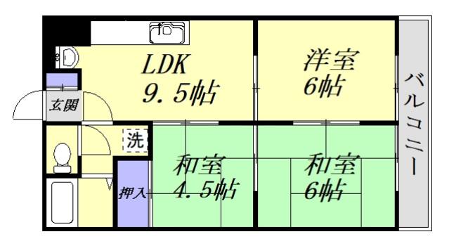 カーサ蟹原(3LDK/3階)の間取り写真