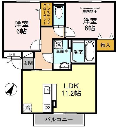 パレス上野芝(2LDK/3階)の間取り写真