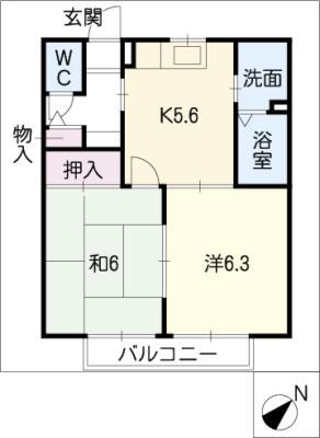 サンホープ(2K/2階)の間取り写真