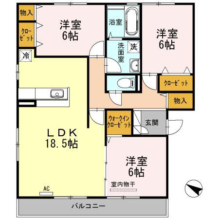 コンフォルトK A棟(3LDK/2階)の間取り写真