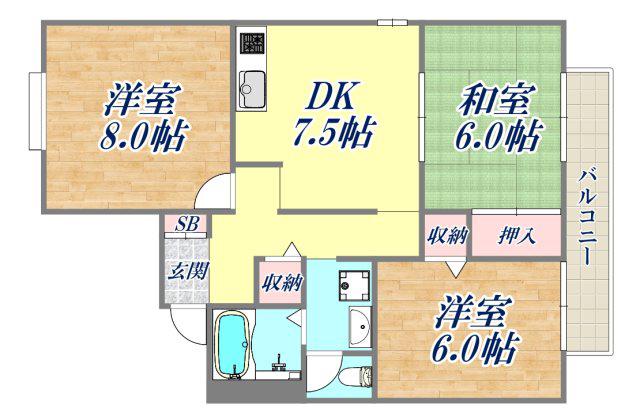グリーンパーク鴻池A(3DK/2階)の間取り写真