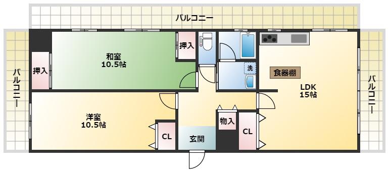 シャルム太平(2LDK/4階)の間取り写真