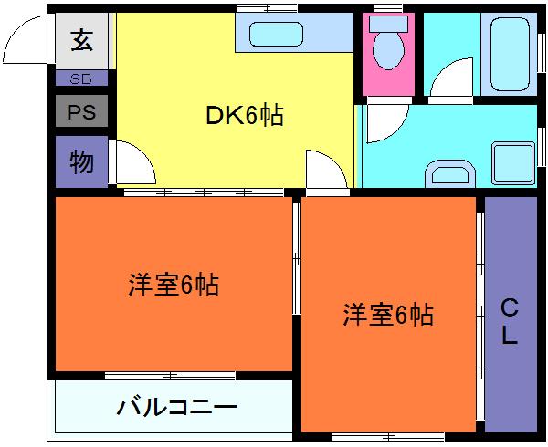 ときわ大石レクラン(2DK/1階)の間取り写真
