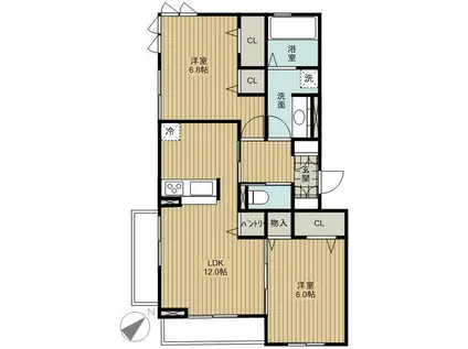 シャンテボヌール(2LDK/2階)の間取り写真