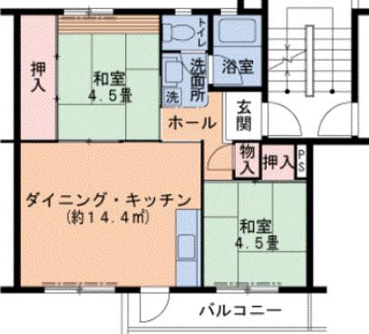 UR泉南一丘(3K/4階)の間取り写真