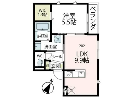 ユアメゾン弘明寺(1LDK/2階)の間取り写真