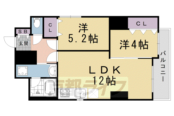 ORCHID COURT四条大宮(2LDK/4階)の間取り写真
