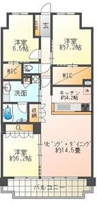 ローレルコート姫路大前通(3LDK/8階)の間取り写真