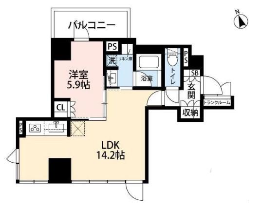 希神楽坂テラス(1LDK/5階)の間取り写真