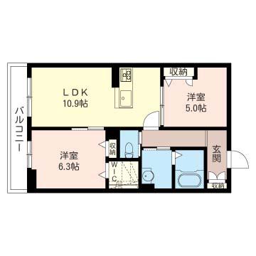 フェリシアスコート(2LDK/2階)の間取り写真