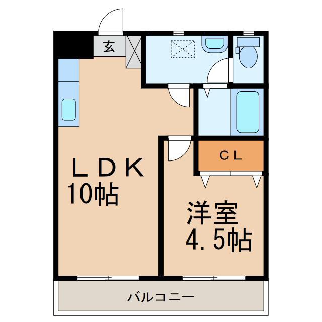 M6マンション(1LDK/2階)の間取り写真