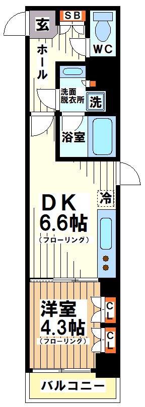 ボヌールステージ笹塚(1DK/11階)の間取り写真