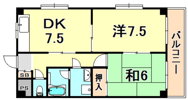 RESIDENCE塚口(2DK/4階)の間取り写真