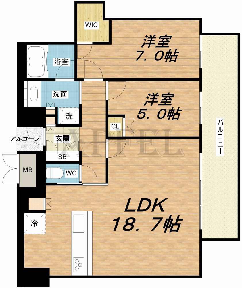ジオグランデ梅田茶屋町レジデンス(2LDK/23階)の間取り写真