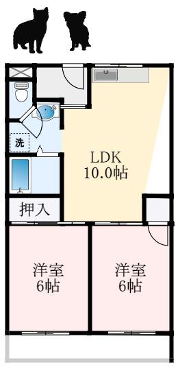 滝谷ユタカハイツ(2LDK/2階)の間取り写真